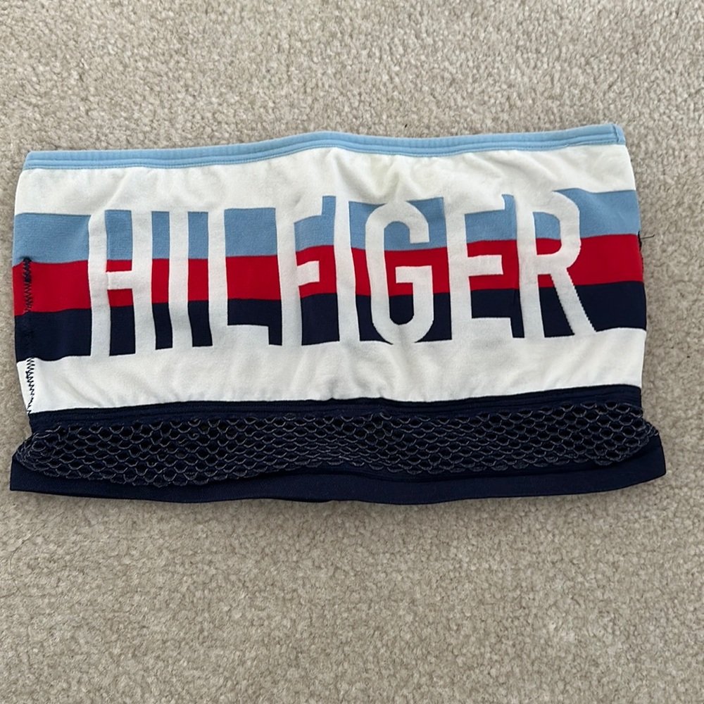 Tommy Hilfiger Women’s Red, White, and Blue strapless crop top